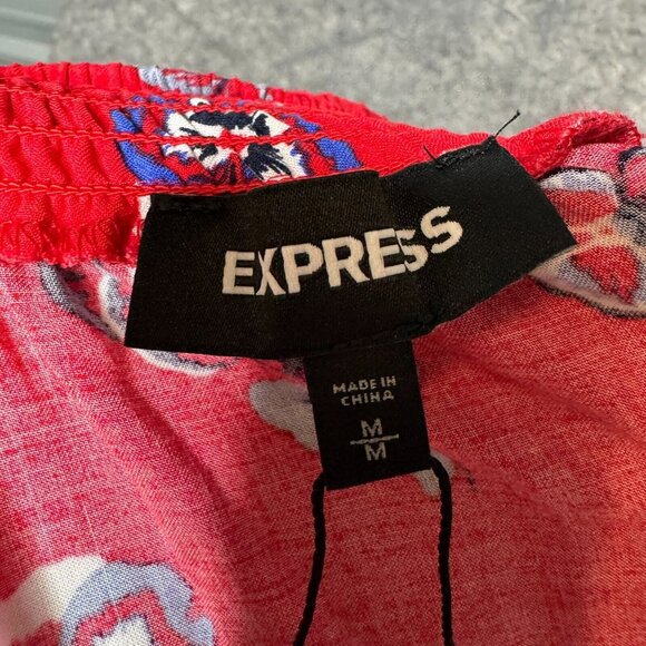 Express Maxi Skirt Womens M Red Maxi High Low Floral Pull On Faux Wrap Boho NEW - Picture 3 of 8